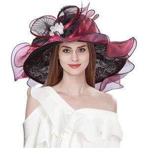 Women's Organza Church Derby Hat Wide Brim Sun Hat Fascinator Hat